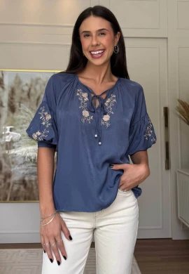 BATA FEMININA BORDADA - COSH JEANS - Jeans escuro