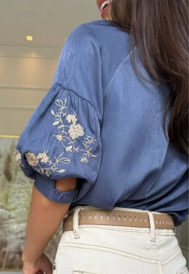 BATA FEMININA BORDADA - COSH JEANS - Jeans escuro