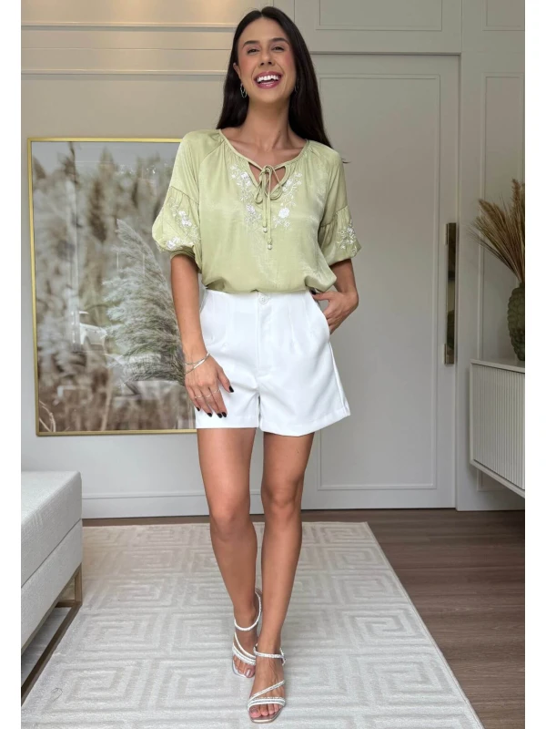 BATA FEMININA BORDADA - COSH JEANS - Verde maçã