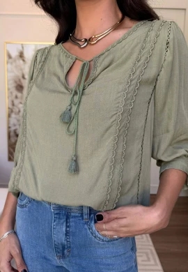 BATA FEMININA MEIA MANGA - COSH JEANS - Oliva