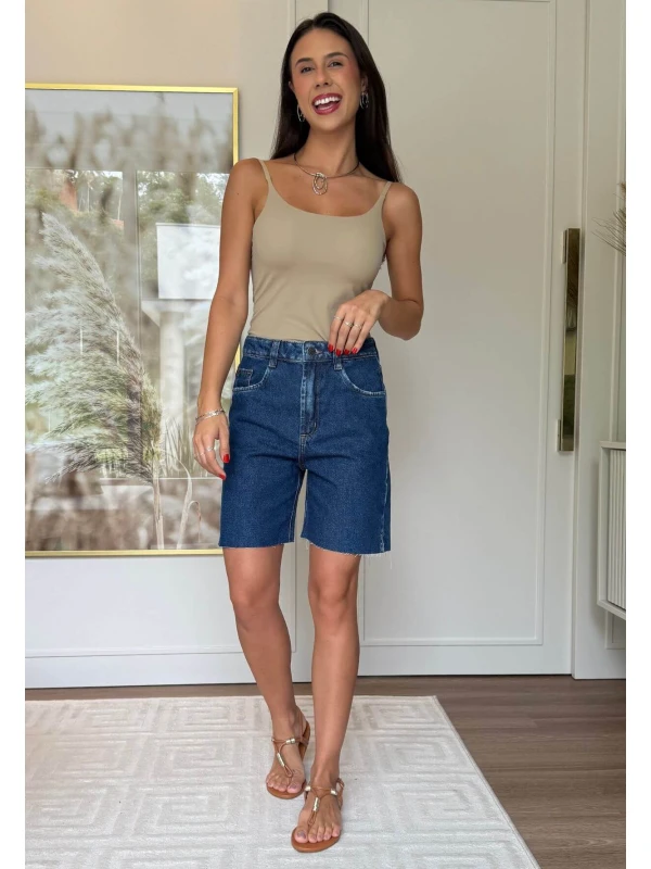 BERMUDA BARRA DESFIADA VIVI - COSH JEANS - Jeans escuro