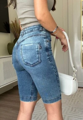 BERMUDA CICLISTA NERVURA COM ELASTANO - Jeans