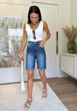 BERMUDA FEMININA WIDE ELLEN BRILHO  COSH JEANS - Jeans