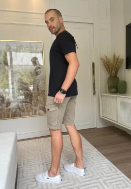BERMUDA JEANS SARJA CARGO MASCULINA - COSH JEANS - Caqui stonado