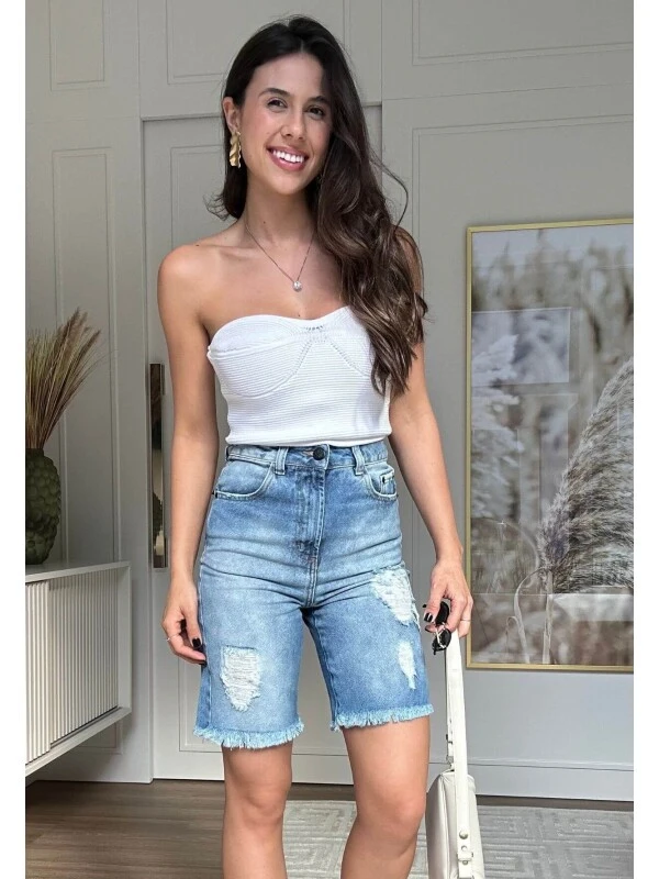 BERMUDA JORTS JEANS WIDE LEG DETONADA - COSH JEANS - Jeans