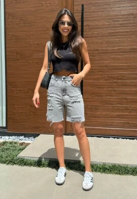 BERMUDA JORTS WIDE DETROYER BLACK FEMININA SOFIA - COSH JEANS - Preto