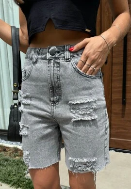 BERMUDA JORTS WIDE DETROYER BLACK FEMININA SOFIA - COSH JEANS - Preto