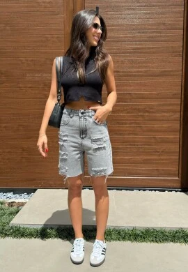 BERMUDA JORTS WIDE DETROYER BLACK FEMININA SOFIA - COSH JEANS - Preto