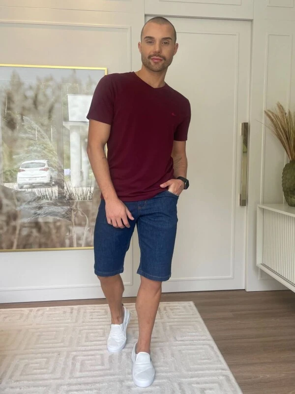 BERMUDA MASCULINA JEANS ESCURO COM PUIDOS - Jeans