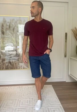 BERMUDA MASCULINA JEANS ESCURO COM PUIDOS - Jeans