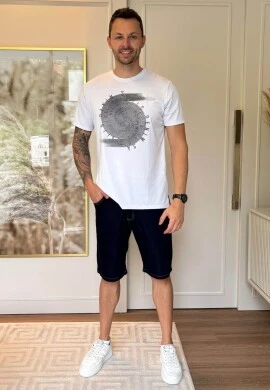 BERMUDA MASCULINA JEANS MOLETOM CAIO - COSH - Jeans escuro