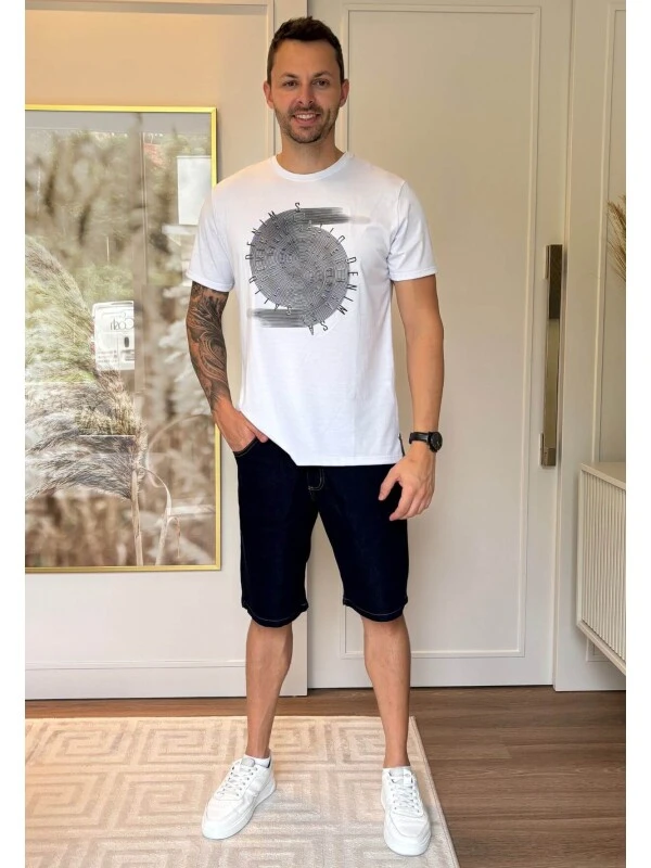 BERMUDA MASCULINA JEANS MOLETOM CAIO - COSH - Jeans escuro