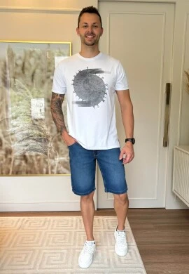 BERMUDA MASCULINA JEANS MOLETOM CAIO - COSH - Jeans medio