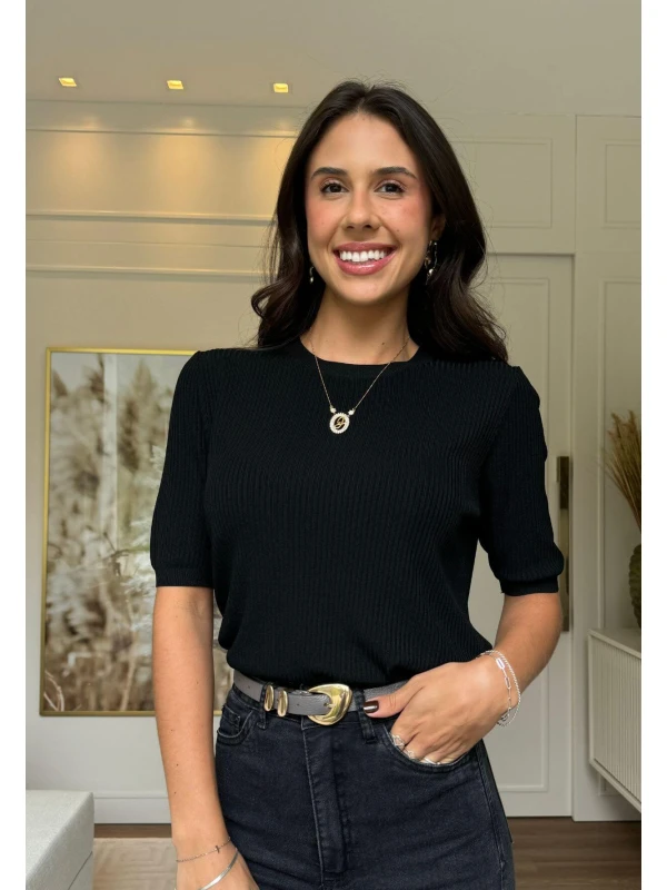 BLUSA AMPLA FEMININA MANGA 3/4 - COSH JEANS - Preto