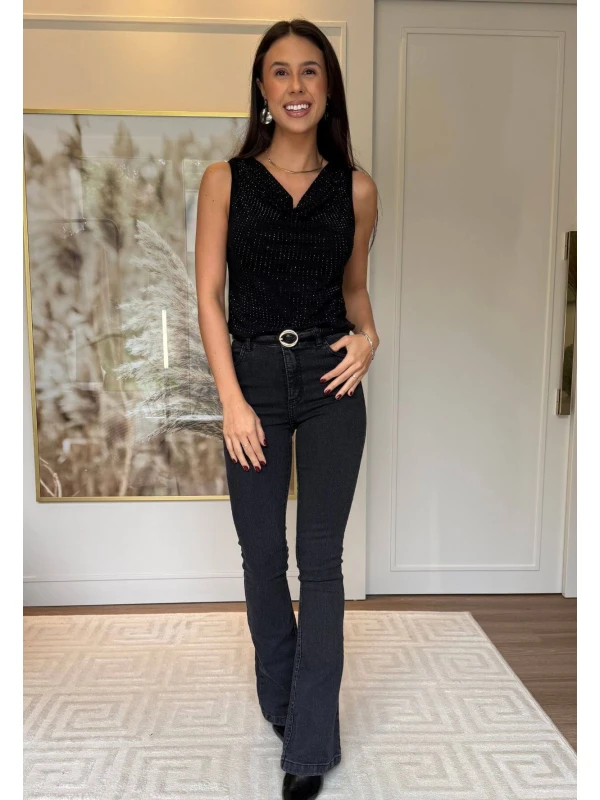 BLUSA ANALU STRASS - COSH JEANS - Preto