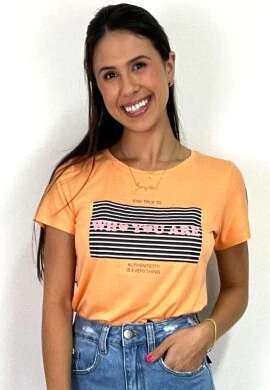BLUSA COM ESTAMPADO PARADO NO AR FEMININA - COSH JEANS - Laranja