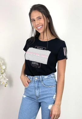 BLUSA COM ESTAMPADO PARADO NO AR FEMININA - COSH JEANS - Preto