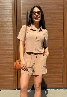 BLUSA CROPPED FEMININA MILENA - COSH - Bege