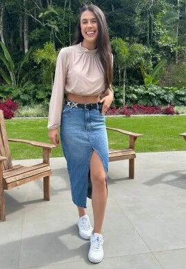 BLUSA CROPPED MANGA LONGA C/ ELASTICO - Nude