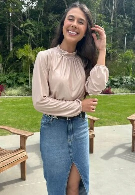BLUSA CROPPED MANGA LONGA C/ ELASTICO - Nude