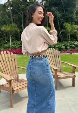 BLUSA CROPPED MANGA LONGA C/ ELASTICO - Nude