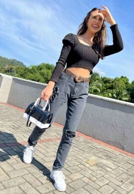 BLUSA CROPPED MODAL FEMININA  COSH JEANS - Preto