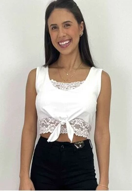 BLUSA CROPPED RENDADO COM AMARRAÇÃO - COSH JEANS - Off white