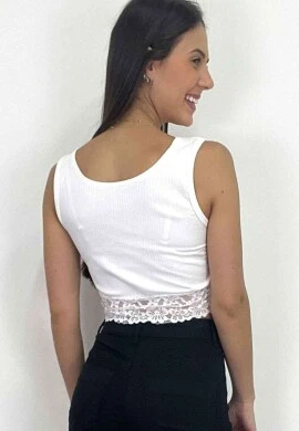 BLUSA CROPPED RENDADO COM AMARRAÇÃO - COSH JEANS - Off white