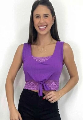 BLUSA CROPPED RENDADO COM AMARRAÇÃO - COSH JEANS - Roxo