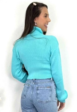 BLUSA CROPPED TRICOT MANGA LONGA  COSH JEANS - Azul soft