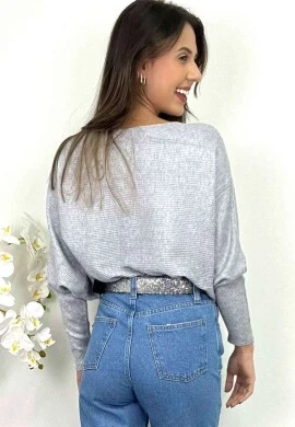 BLUSA DE LÃ FEMININA CANELADA  COSH JEANS - Cinza