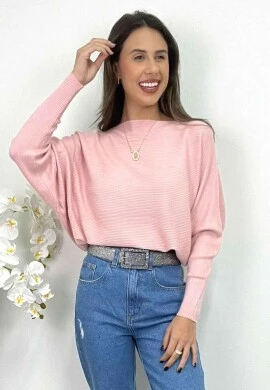 BLUSA DE LÃ FEMININA CANELADA  COSH JEANS - Rosa baby