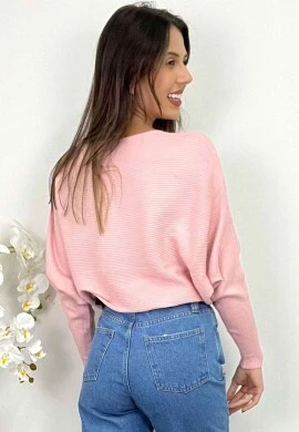 BLUSA DE LÃ FEMININA CANELADA  COSH JEANS - Rosa baby