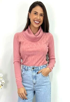 BLUSA DE LÃ FEMININA COM GOLA ALTA  COSH JEANS - Rosa