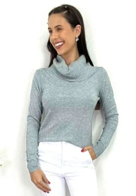 BLUSA DE LÃ FEMININA GOLA BOBA  COSH JEANS - Cinza