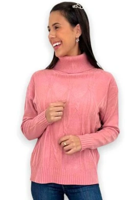 BLUSA DE LÂ GOLA ALTA DETALHADA  COSH JEANS - Rosa