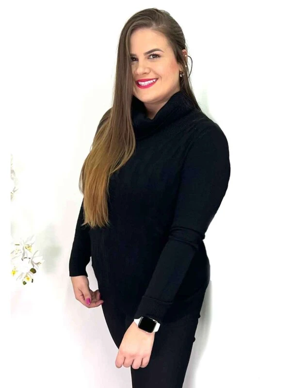 BLUSA DE LÃ FEMININA COM GOLA ALTA  COSH JEANS - Preto