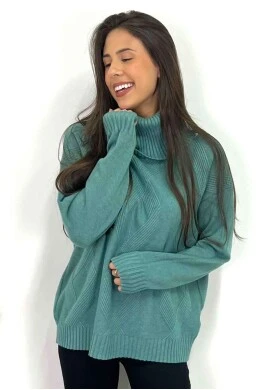 BLUSA DE LÃ FEMININA COM GOLA ALTA  COSH JEANS - Verde