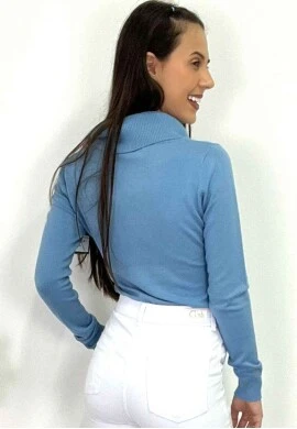 BLUSA DE LÃ FEMININA GOLA BOBA  COSH JEANS - Azul soft