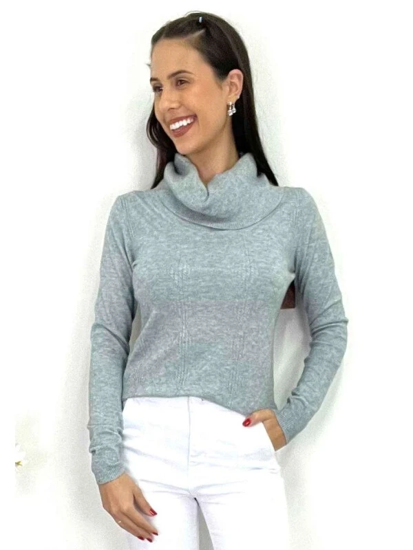 BLUSA DE LÃ FEMININA GOLA BOBA  COSH JEANS - Cinza