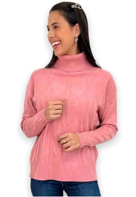 BLUSA DE LÂ GOLA ALTA DETALHADA  COSH JEANS - Rosa