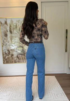 BLUSA DE TULE RENDADA GIULIA - COSH JEANS - Marrom