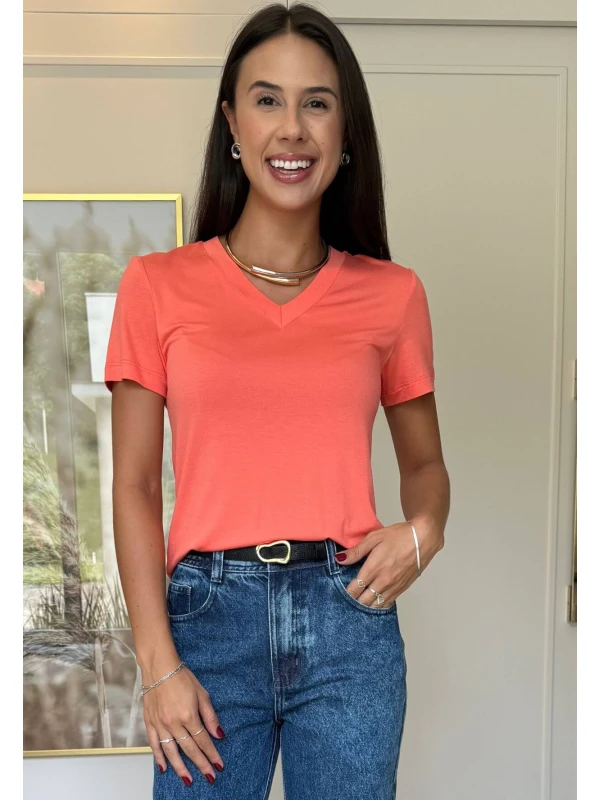BLUSA FEMININA GOLA V - COSH JEANS - Rosa