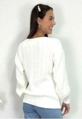 BLUSA FEMININA MANGA LONGA TRANÇADA  COSH JEANS - Off white