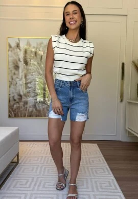 BLUSA FEMININA YASMIN COM OMBREIRA - COSH - Listrado