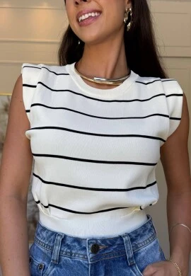 BLUSA FEMININA YASMIN COM OMBREIRA - COSH - Listrado