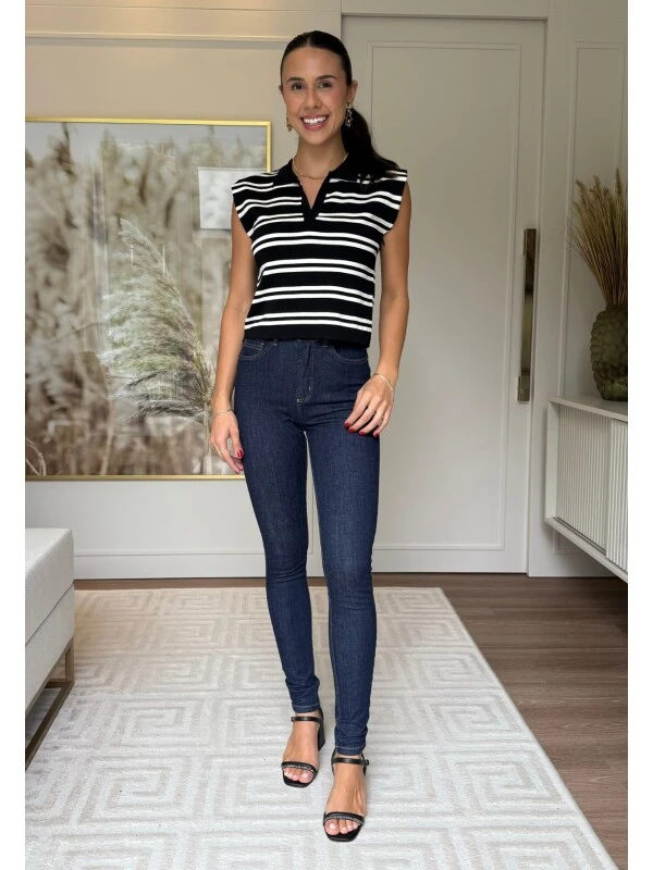 BLUSA FEMMININA MIRIAM - COSH JEANS - Preto/creme