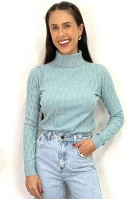BLUSA GOLA ALTA DE LÃ FEMININA  COSH JEANS - Azul