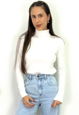 BLUSA GOLA ALTA DE LÃ FEMININA  COSH JEANS - Off white