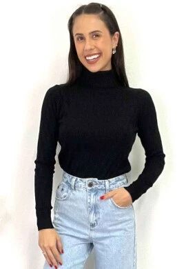 BLUSA DE LÃ FEMININA GOLA BOBA  COSH JEANS - Preto